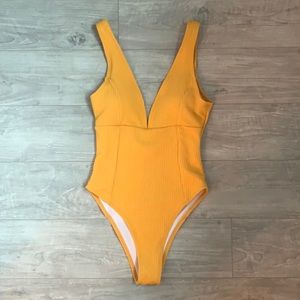 Yellow high cut one piece swimsuit